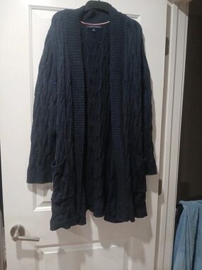 Tommy Hilfiger Black Knit Cardigan with Red & White Trim